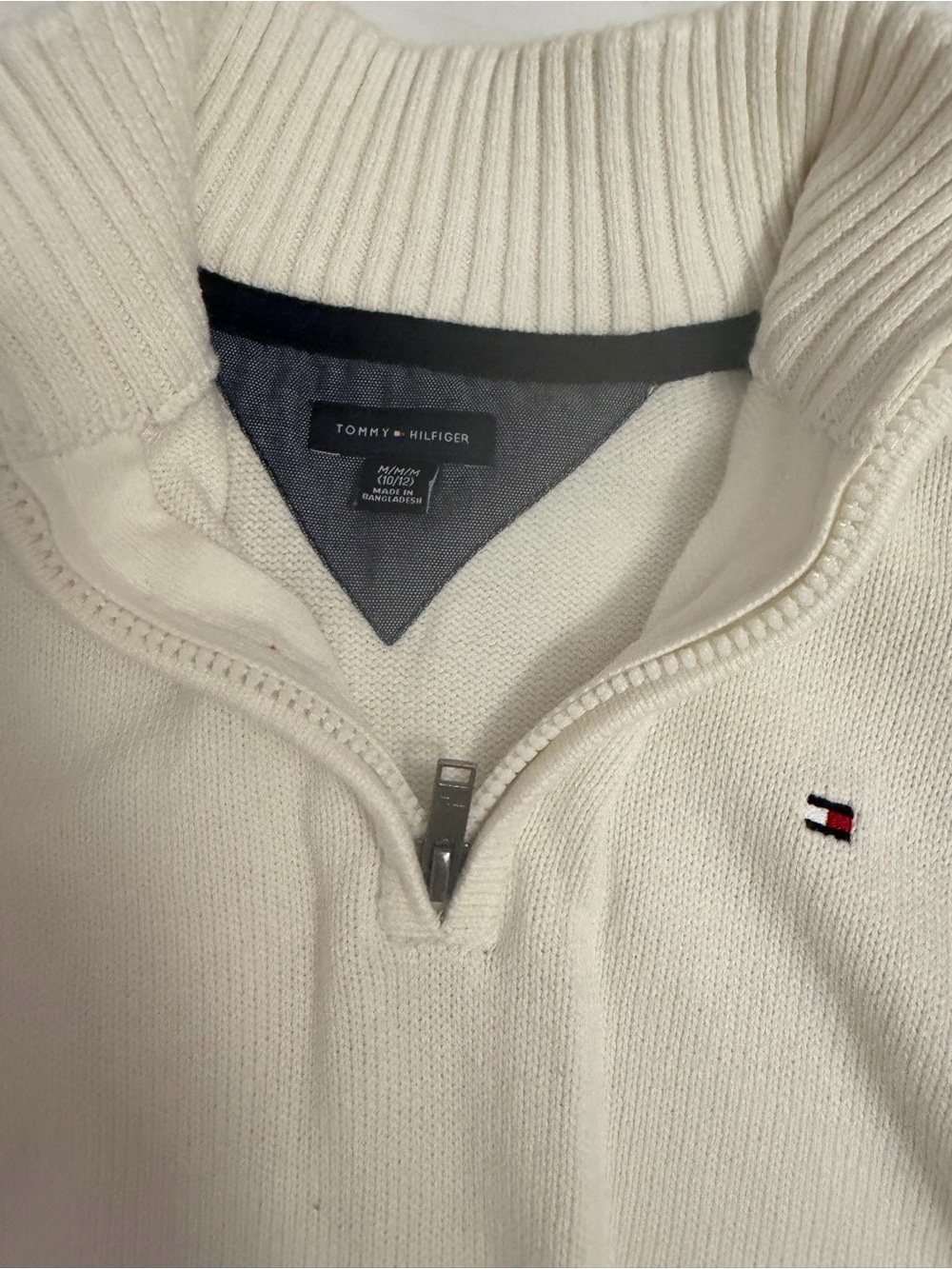 Tommy Hilfiger Cream Half-Zip Sweater with Flag Logo